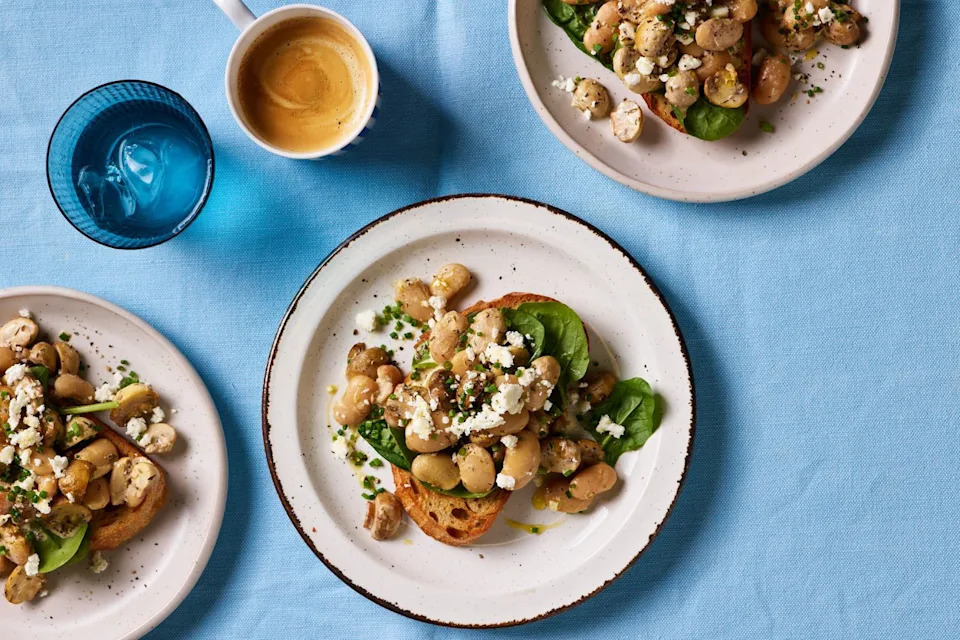 Air fryer button mushrooms and butter beans on toast. (Danielle Wood)