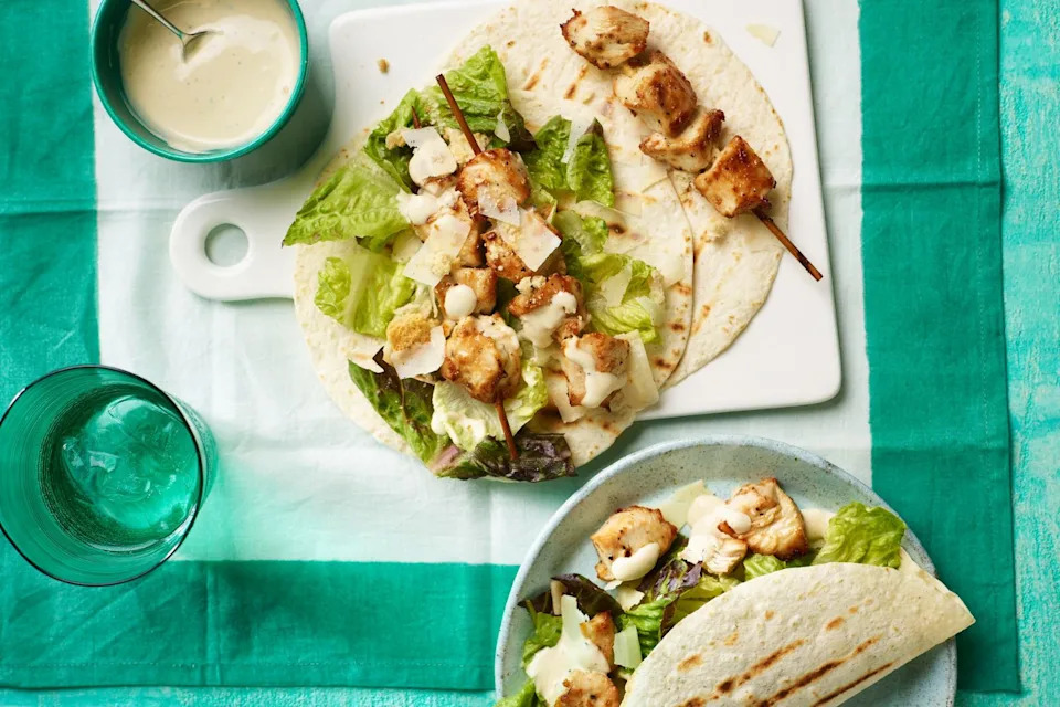 Chicken Caesar skewer wraps. (Danielle Wood)
