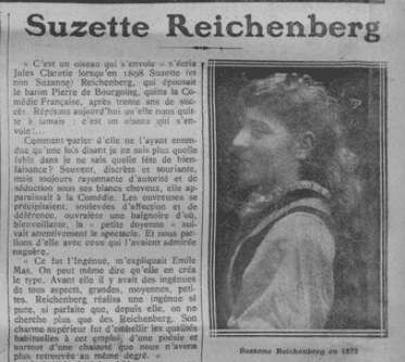 Announcement of the death of Suzette Reichenberg from the MyHeritage newspaper collections
