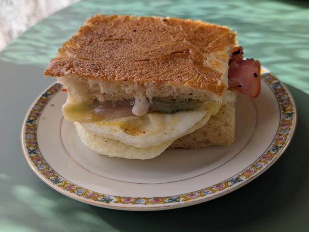 A breakfast sandwich with smoked ham at The Weathervane Cafe, 1725 E. 17th Ave. in Denver. (Miguel Otarola/The Denver Post)