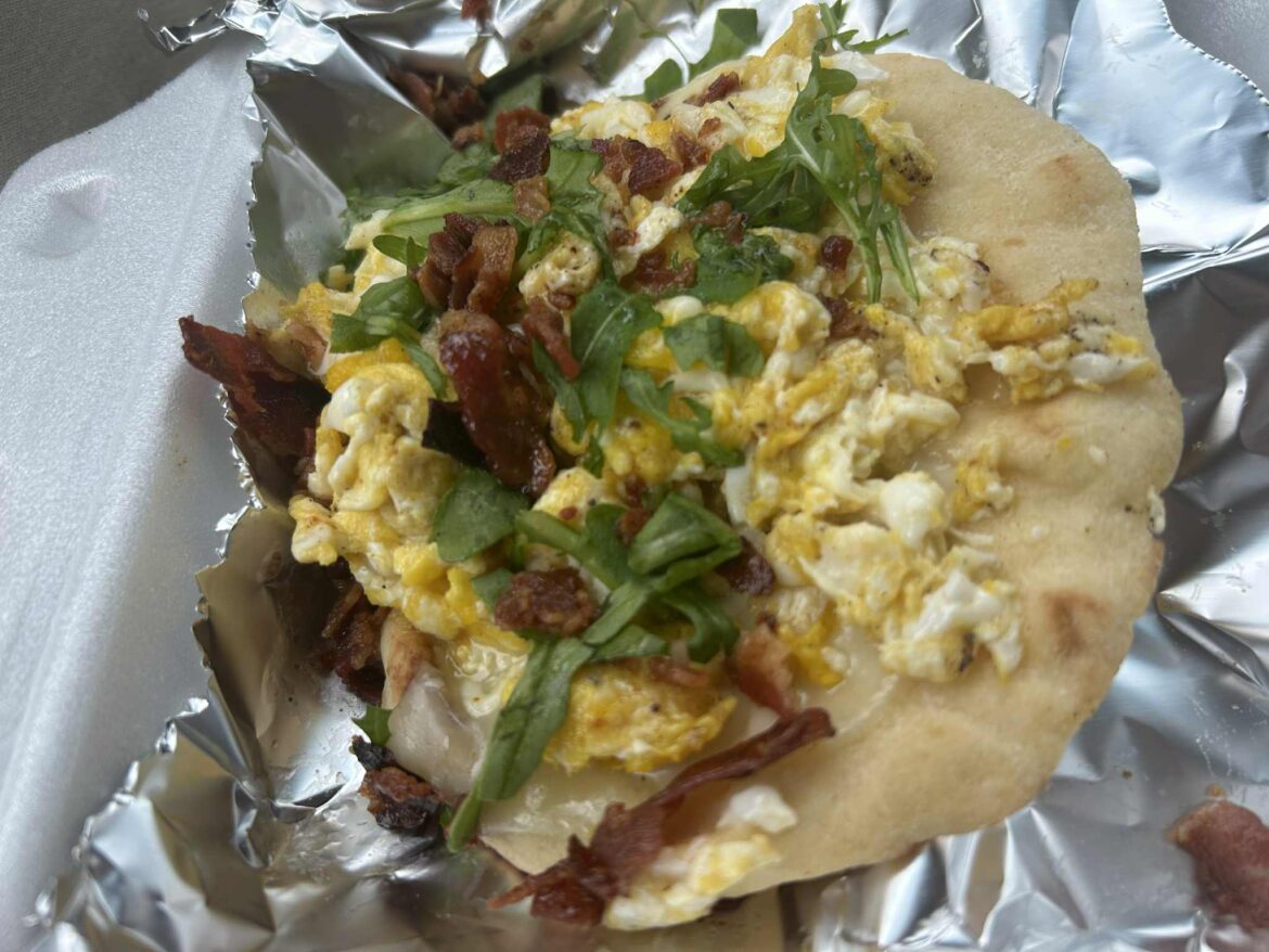 A delectable breakfast style pizza comes to Indian Orchard