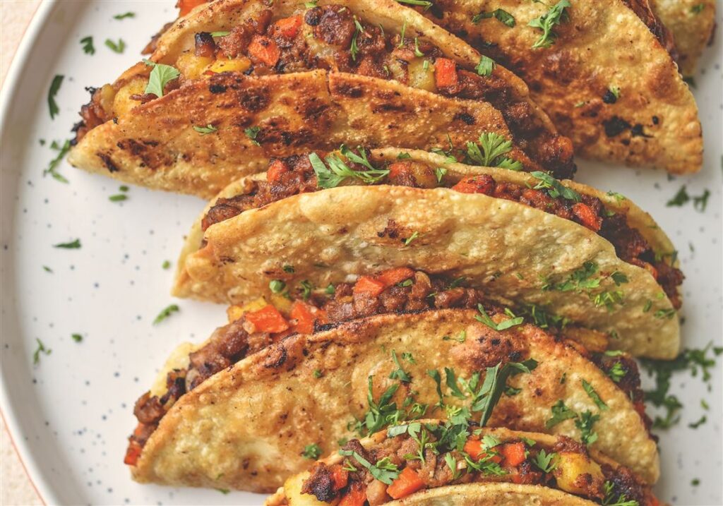 This vegan taco recipe uses salsa as seasoning