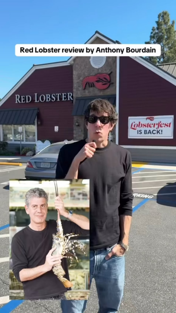 Jonathan Kite as Anthony Bourdain reviewing Red Lobster.