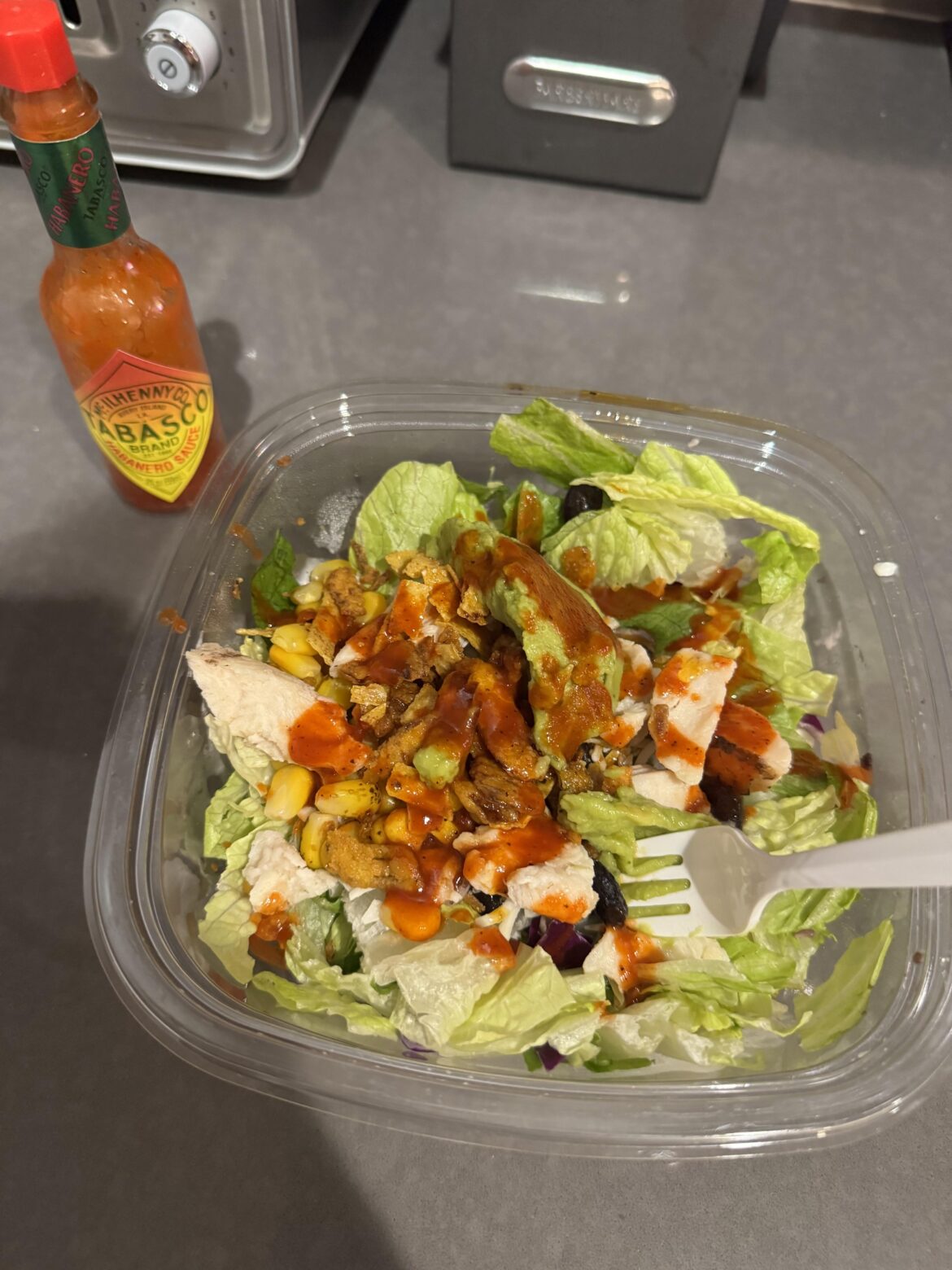 Habanero Tabasco on top of my homemade Cajun vinaigrette is the only salad dressing I ever make these days. Just an unbelievable combo of flavors.