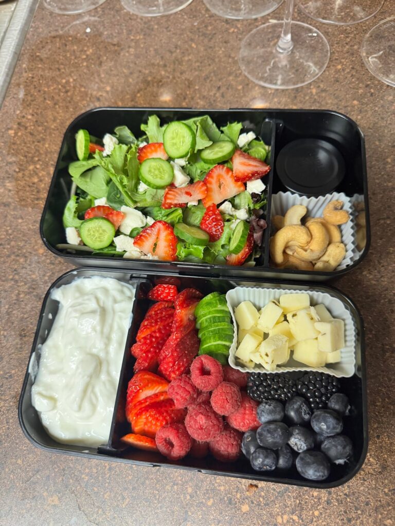 My bento box yesterday. 555 calories plus break down