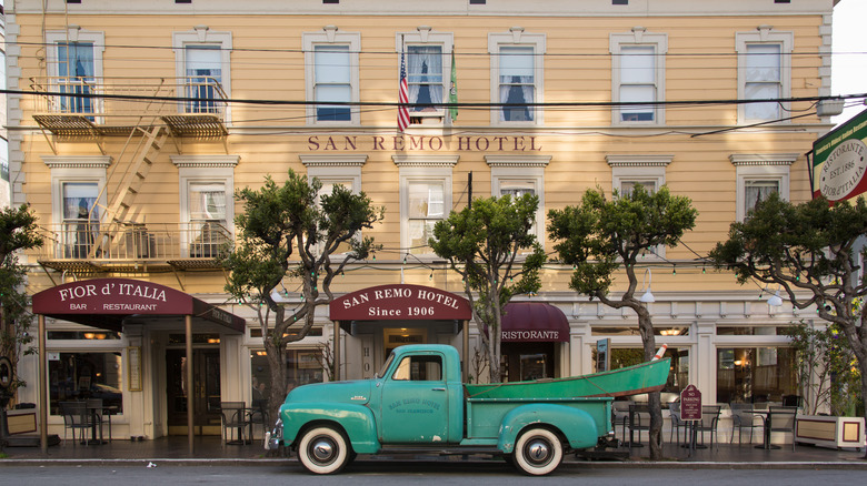 front of Fior d'Italia in San Francisco's San Remo Hotel