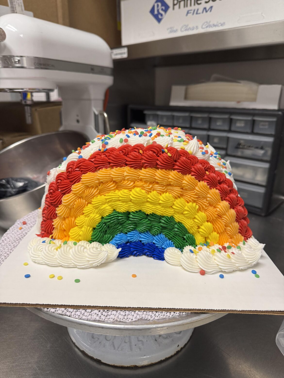 rainbow 1/2 round cake!!