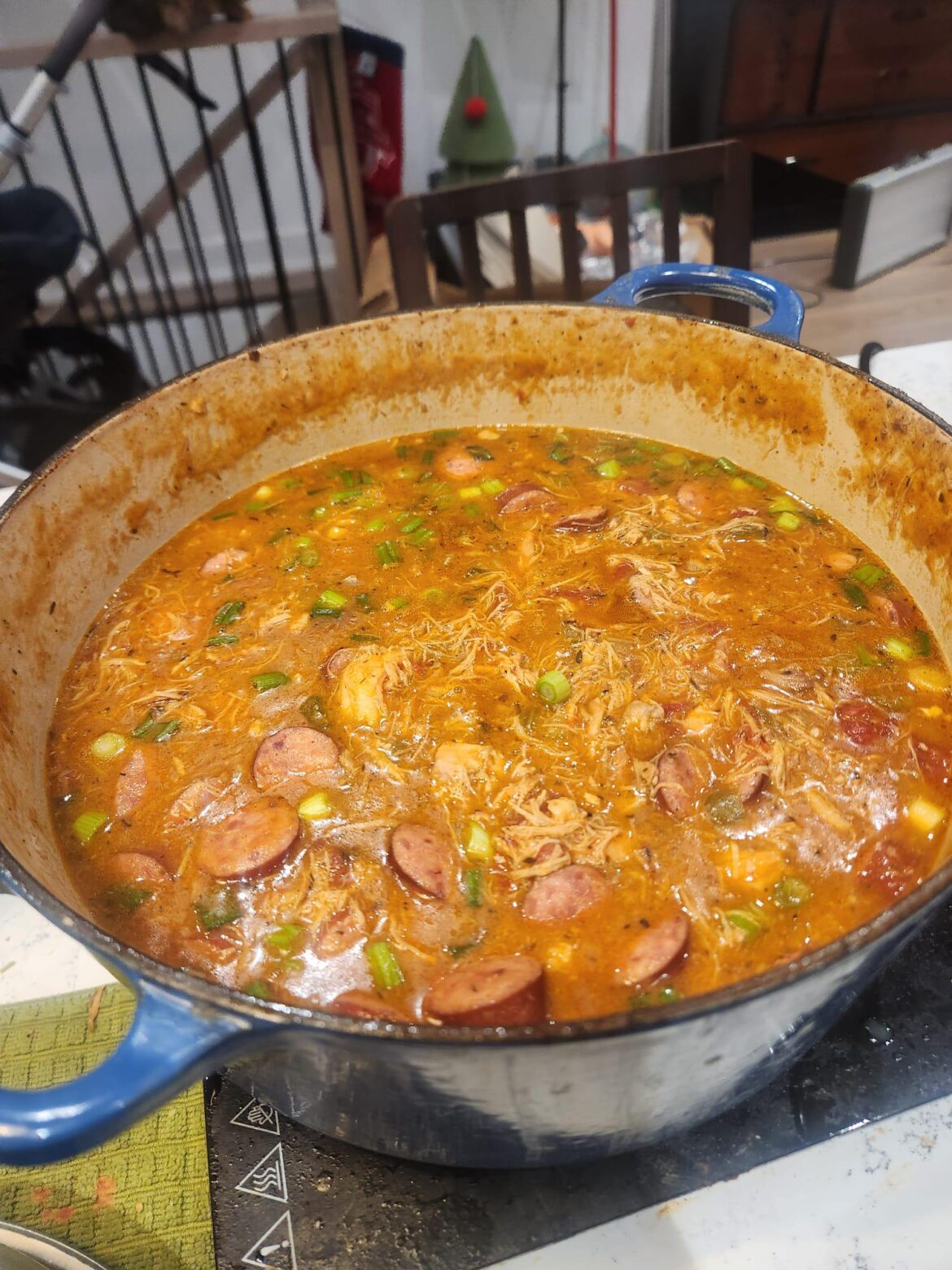 [homemade] Chicken, sausage and shrimp gumbo made using homemade broth, cooked for 7 hours