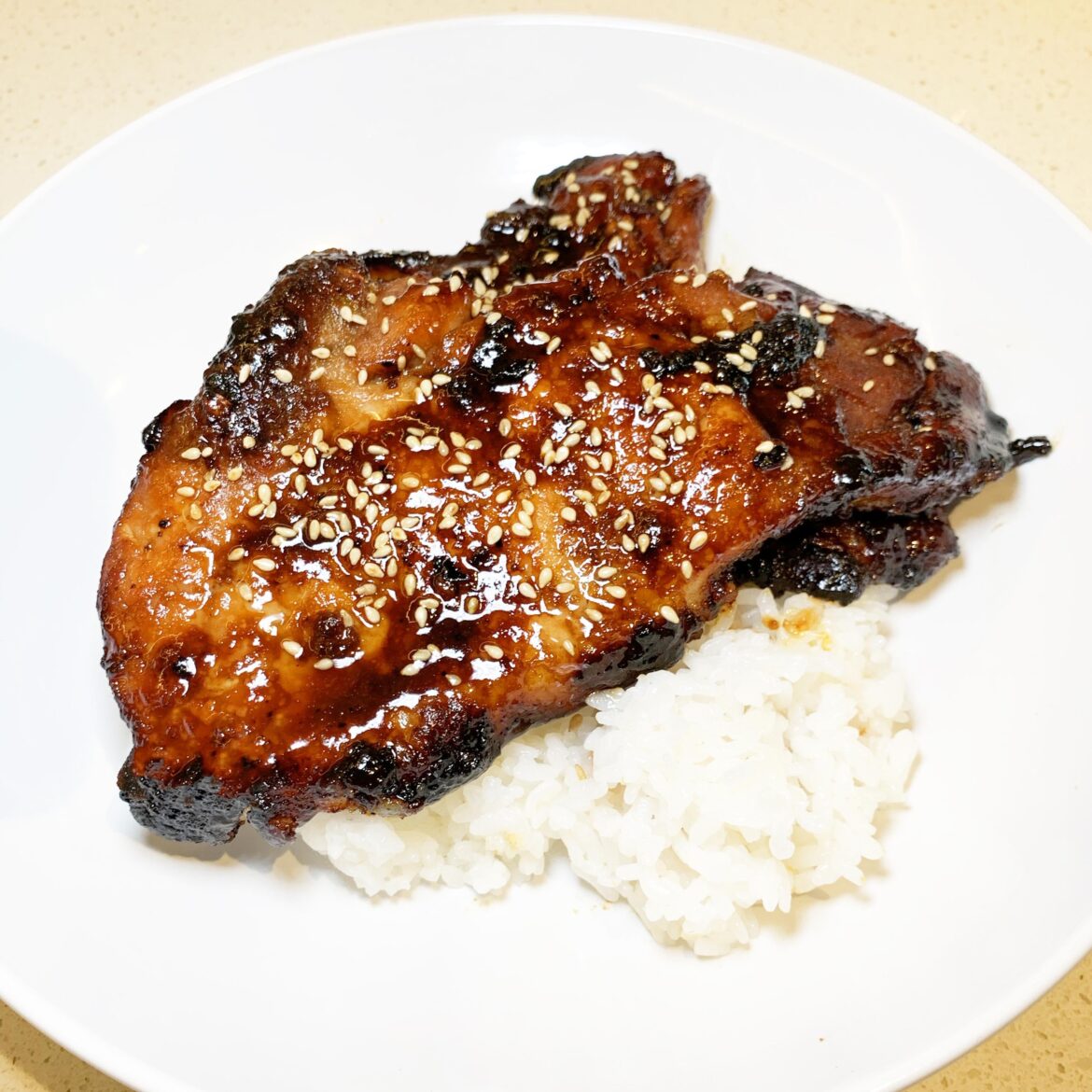 Sticky & Saucy Oven-Roasted Miso Honey Pork Chop with Steamy Rice