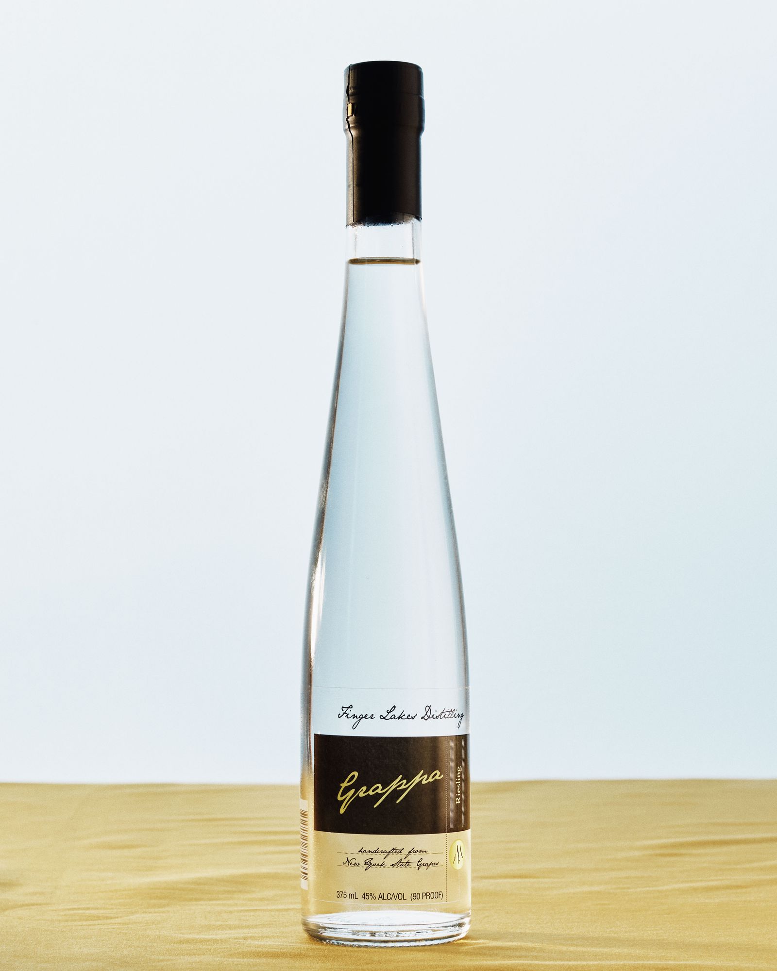 A bottle of Finger Lakes Distillery Grappa.
