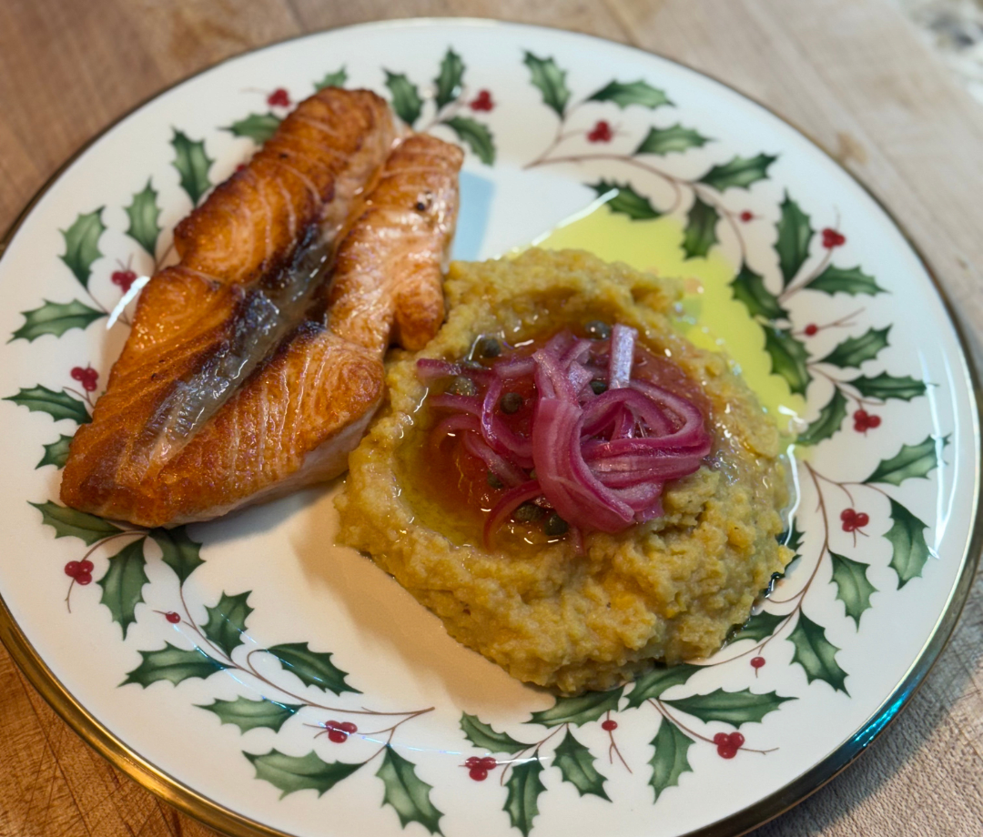 Grilled Wild Salmon with Yellow Fava Purée