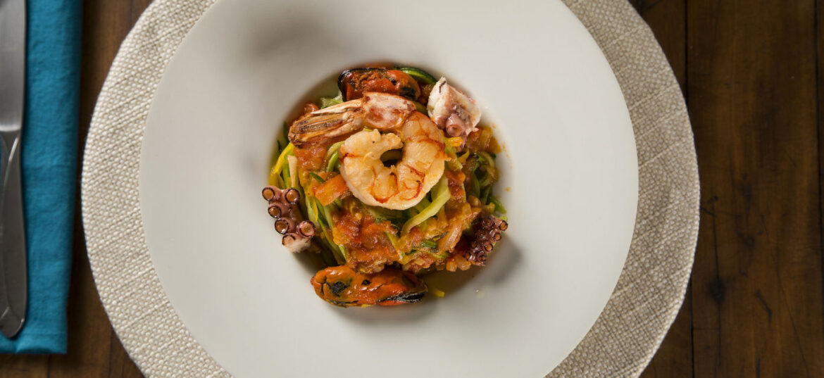 dish of linguine with seafood. Typical Sicilian cuisine the tradition of the Mediterranean diet.