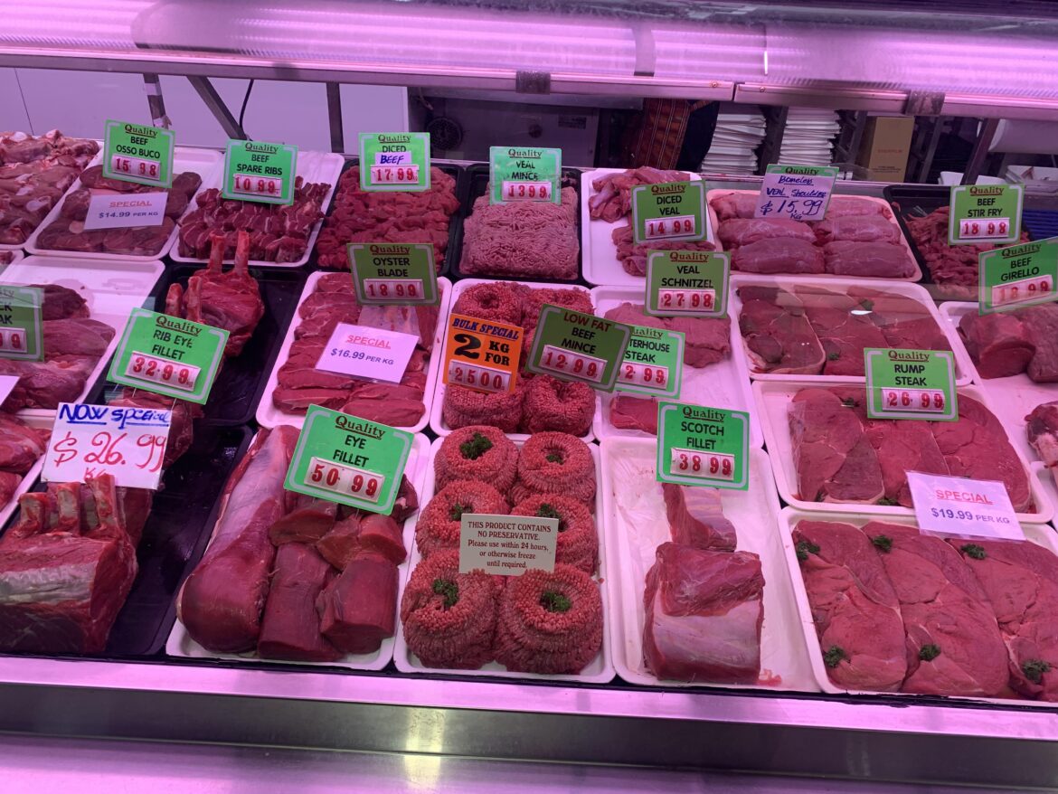 Beautiful meat department at Queen Victoria market Melbourne Australia