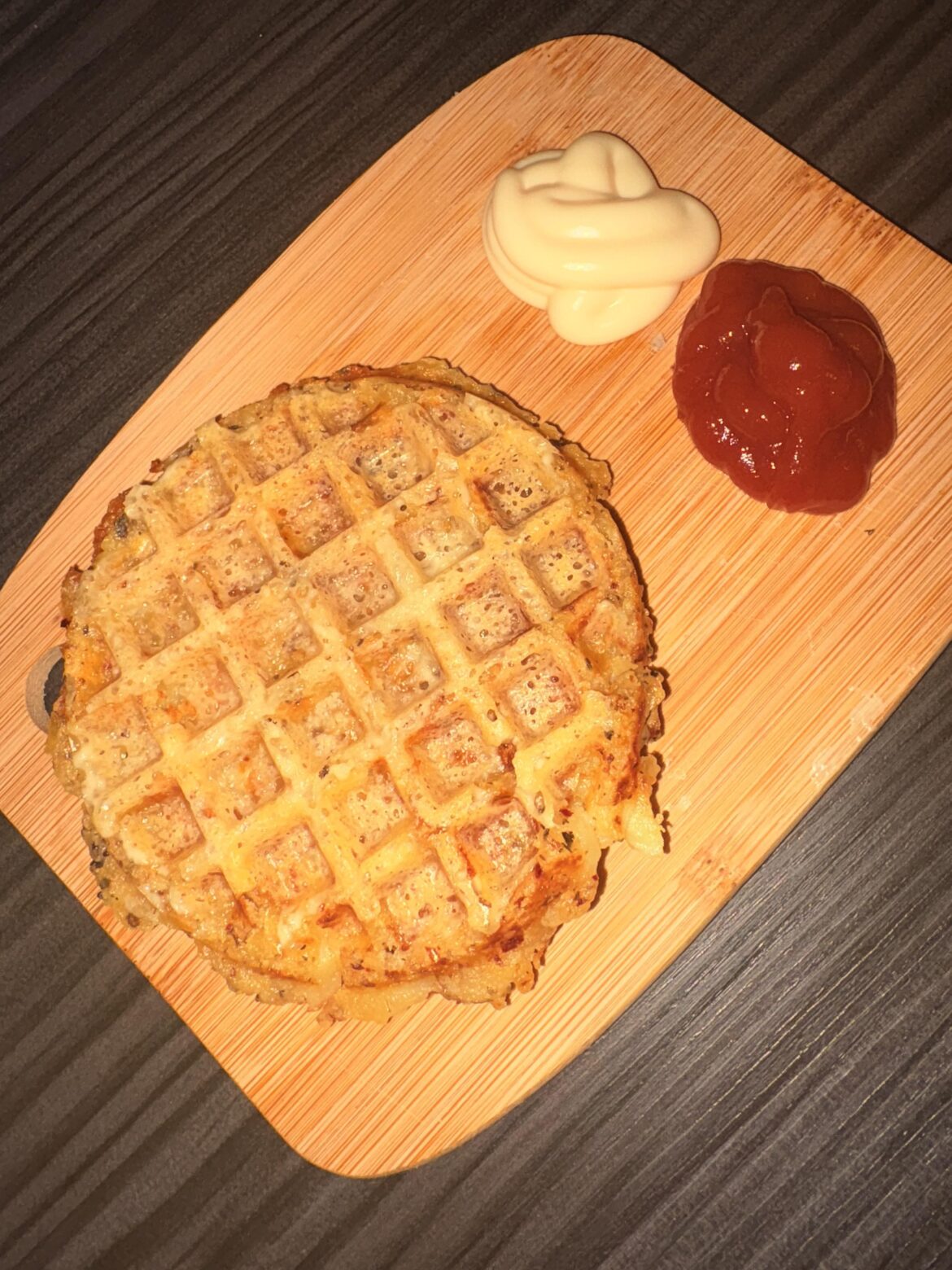 Potato waffle. Again toasted with some cheeeeese on it