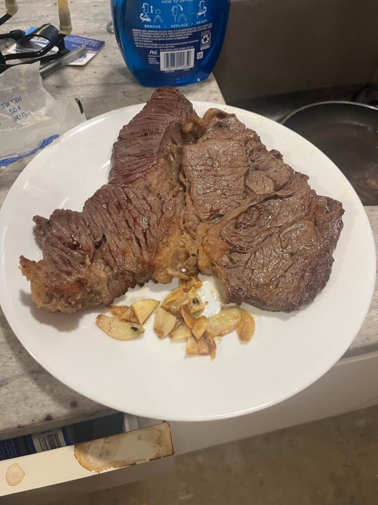 First time cooking steak as an adult. Can’t wait to be torn to shreds