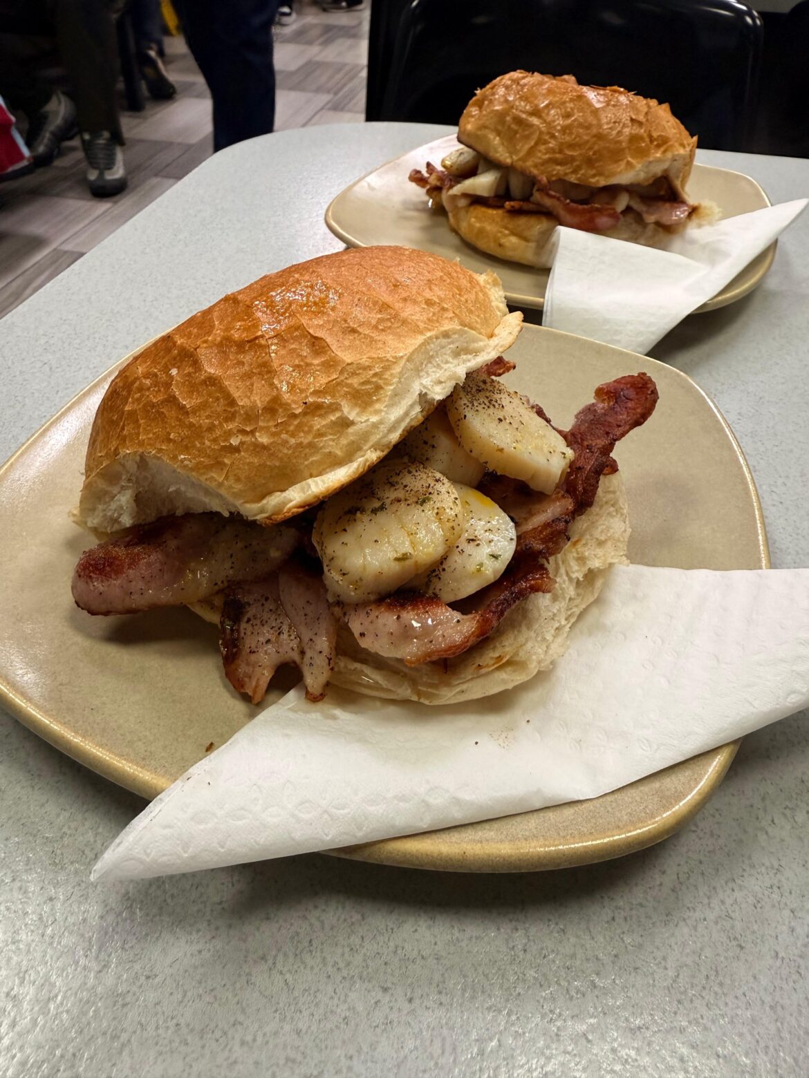 Bacon and Scallop roll, Billingsgate Fish Market