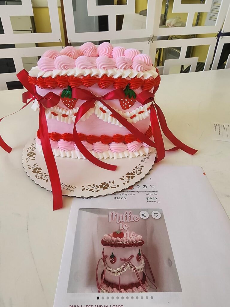 This week's unintentional theme is strawberries and the half cake.