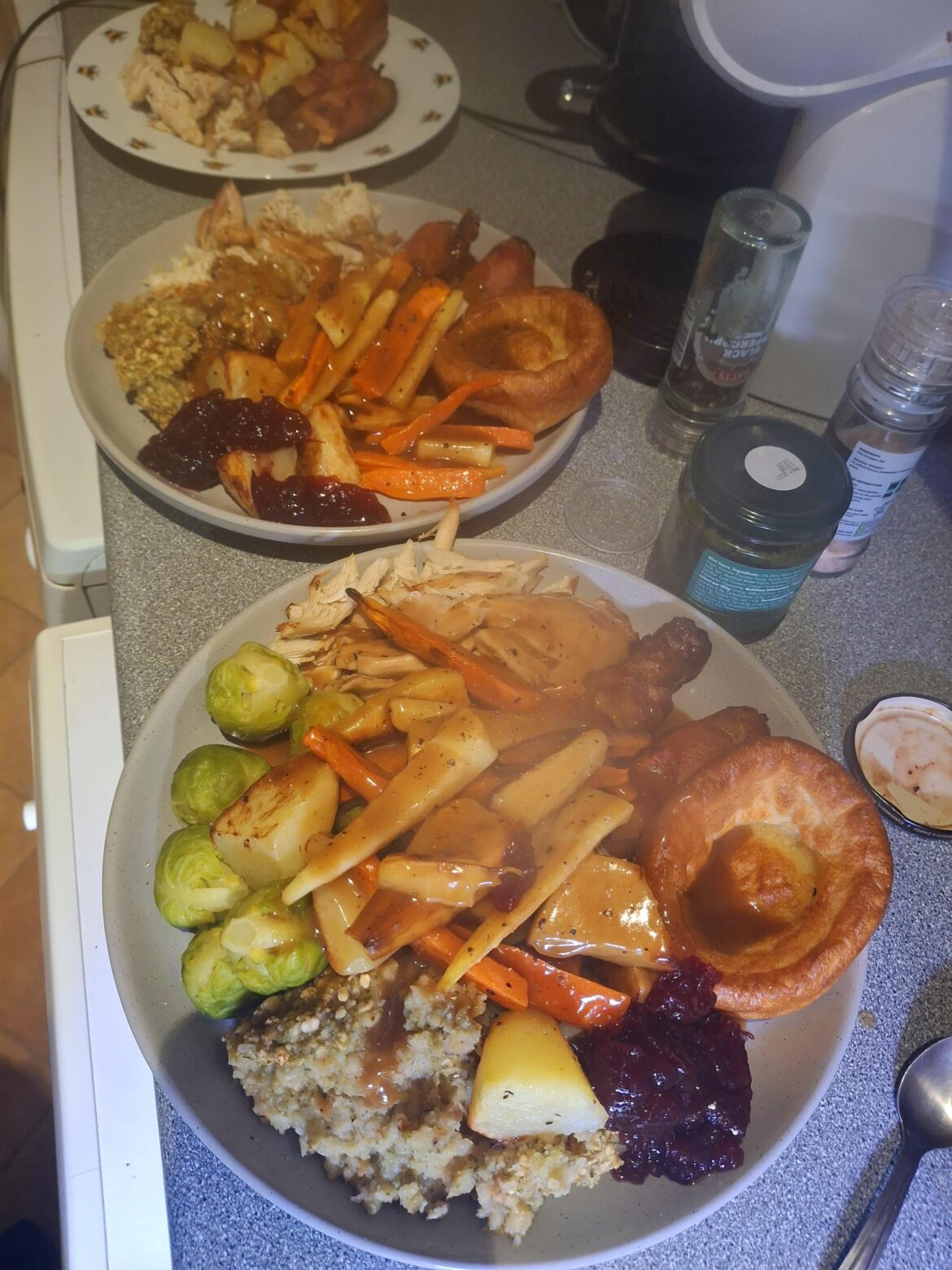The roast in my house, the plates get more beige as it ascends the ages