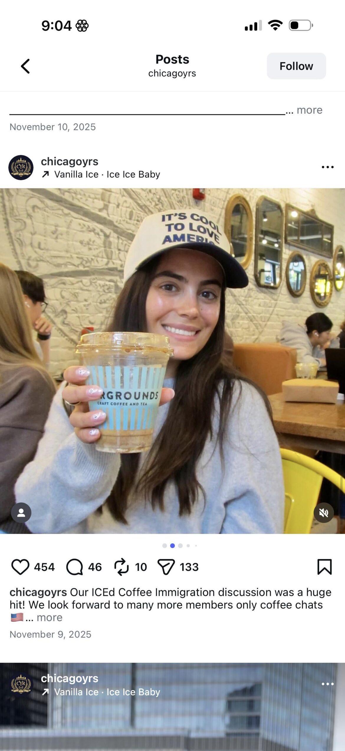 Hangrylilbrunette, Chicago food influencer, featured in Young Republicans post with caption making light of ICE raids