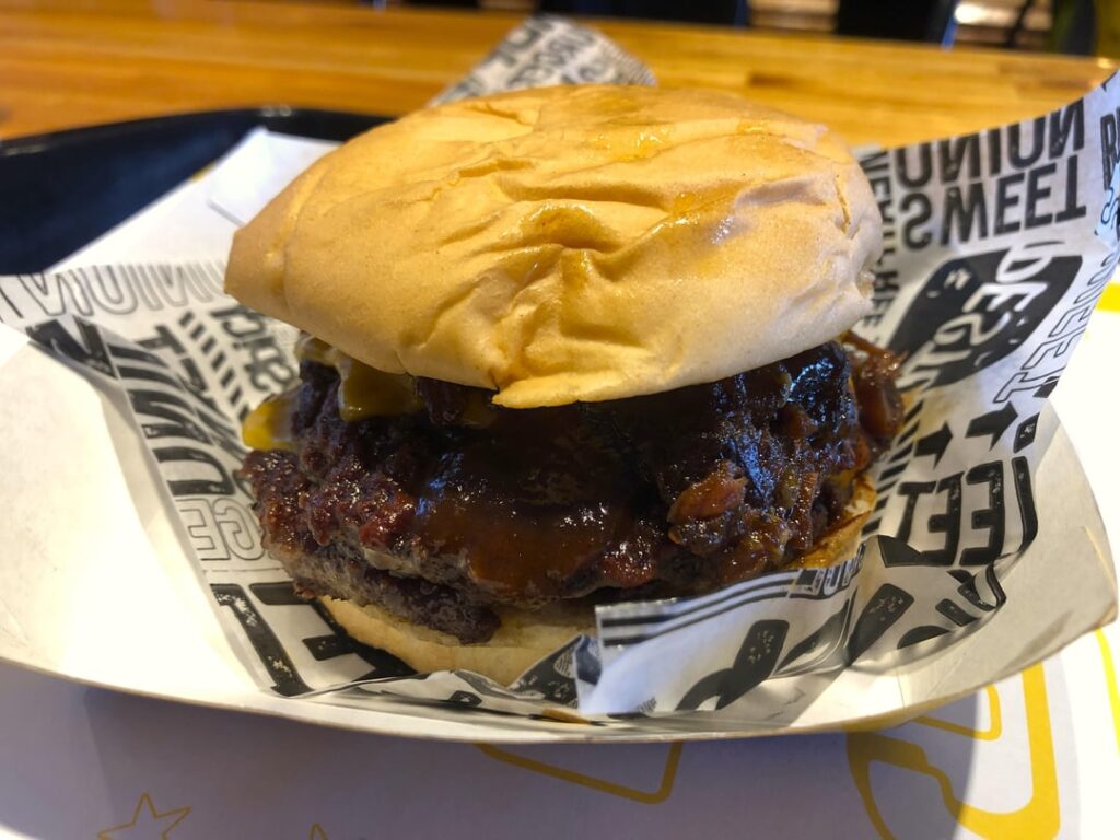 Baby Back Burger. Delicious cheeseburger with bacon jam