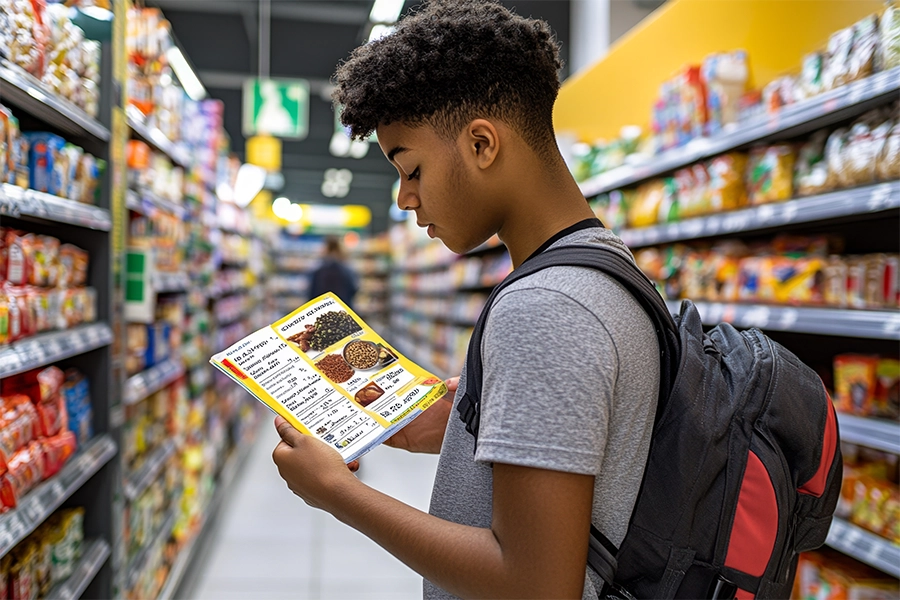 Young shopper looking for plant-based food.