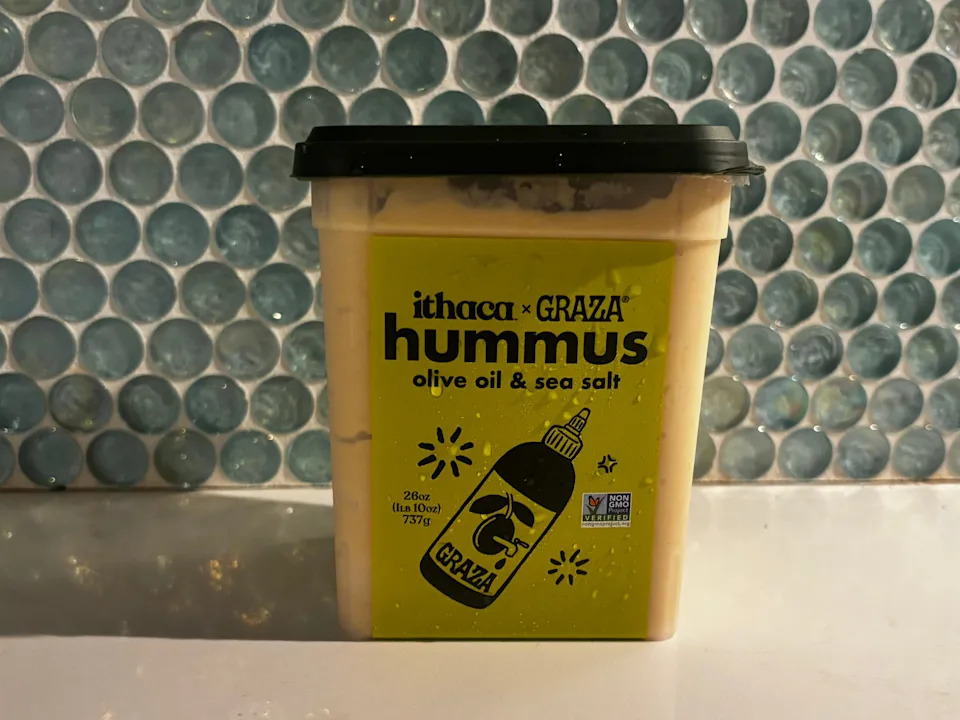 Ithaca x Graza hummus with olive oil and sea salt