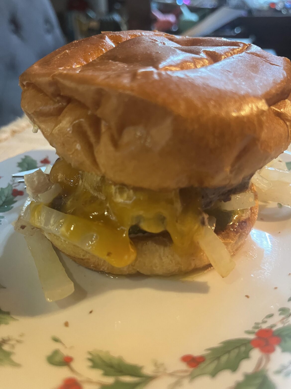 Cheddar, dill and sweet pickles, sautéed onions.