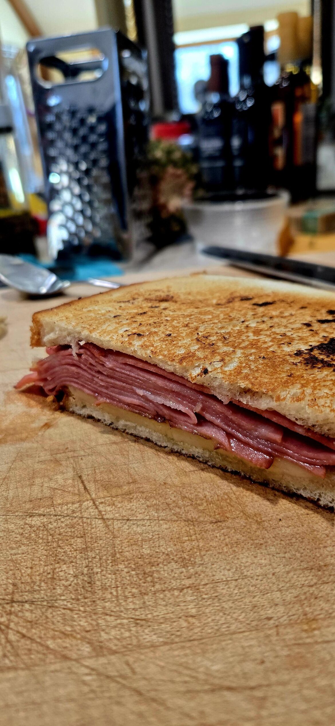 Fried mortadella and provolone on homemade white