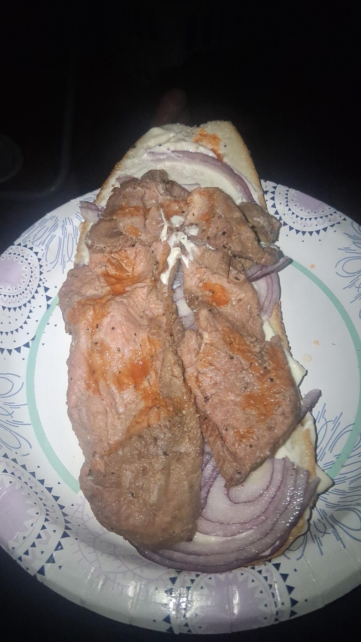 Sourdough guy, back again for a drunken midnightsnack. Beef curtains on sourdough with onion and mayo