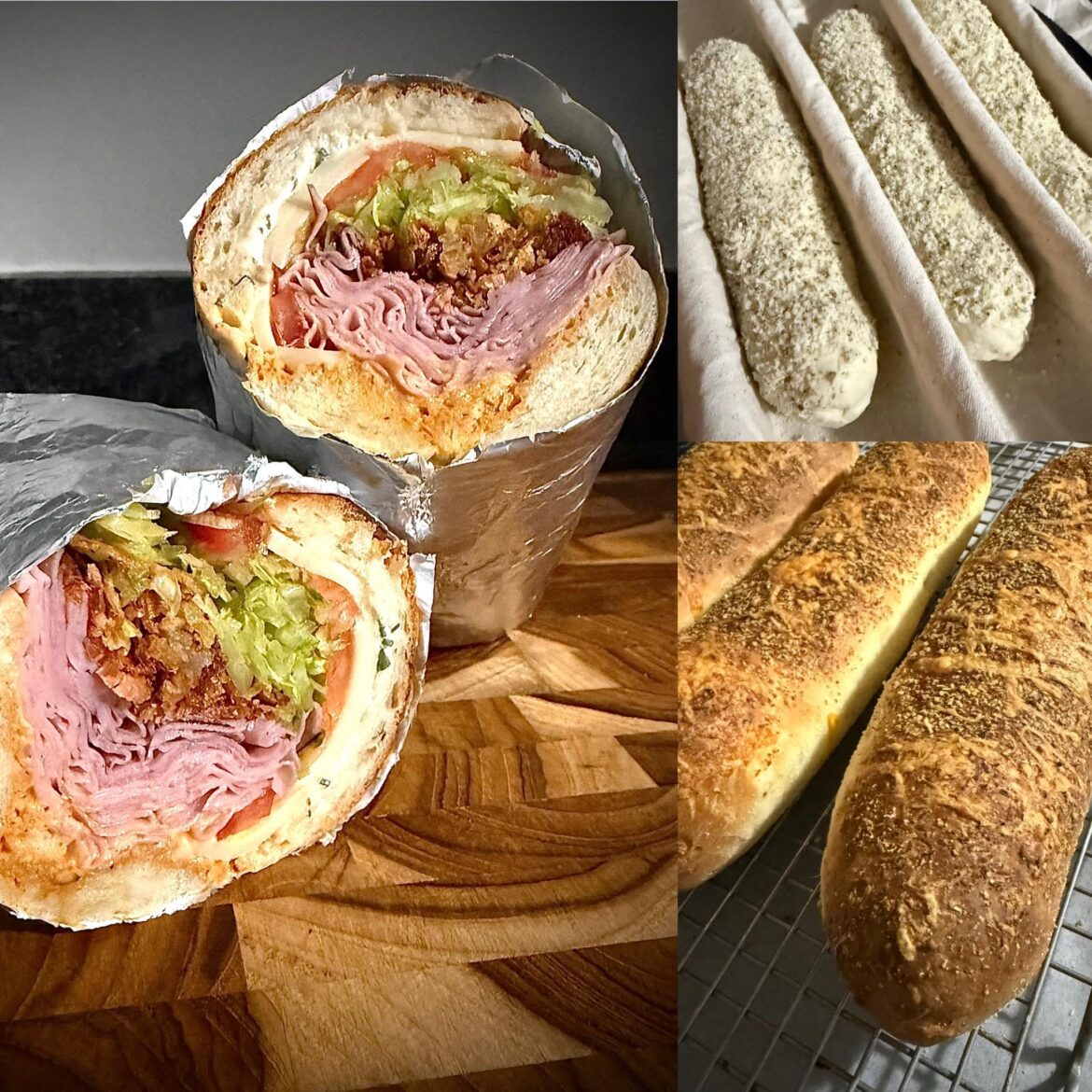 My take on a proper club sandwich with homemade hoagie cheddar rolls