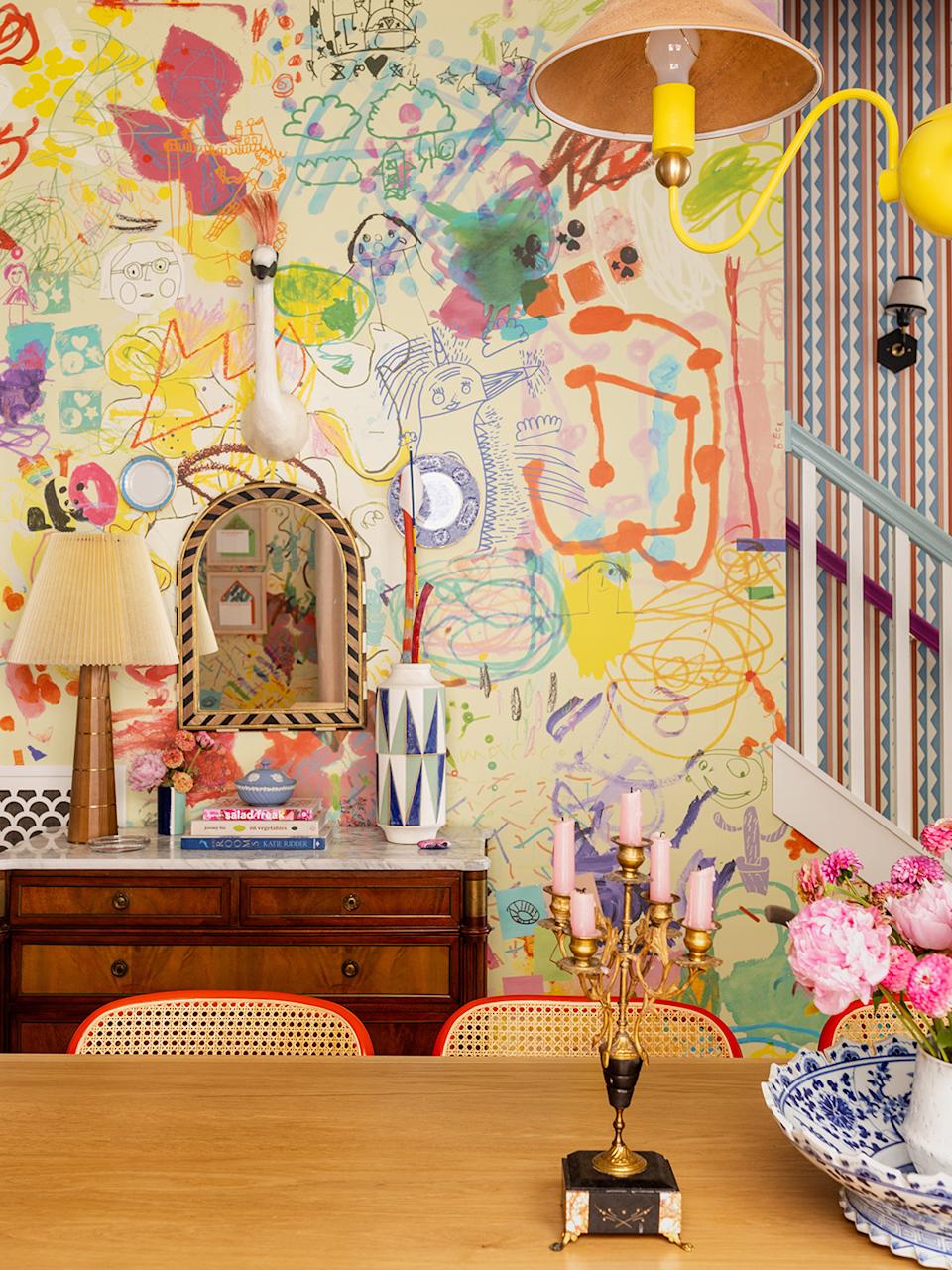 yellow orange and blue kids art wallpaper