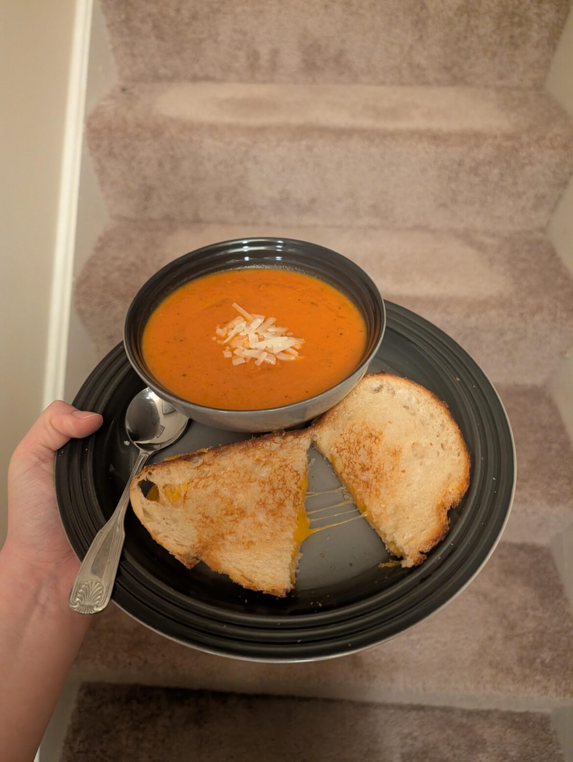 GC on sourdough bread and tomato soup I made for my BF