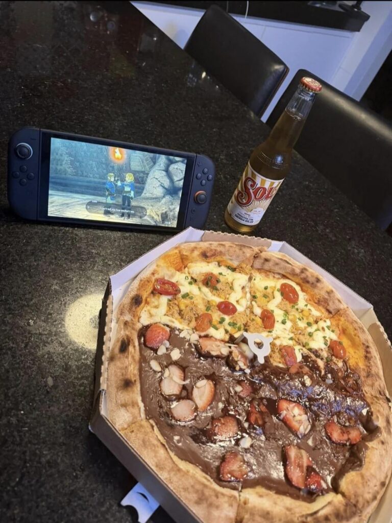 Half dessert pizza, half savoury counts as a crime right?