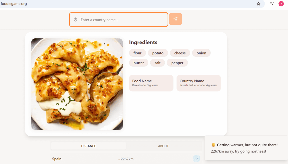 Made FoodieGame, Guess countries by iconic dishes—fun, addictive challenges for food lovers!