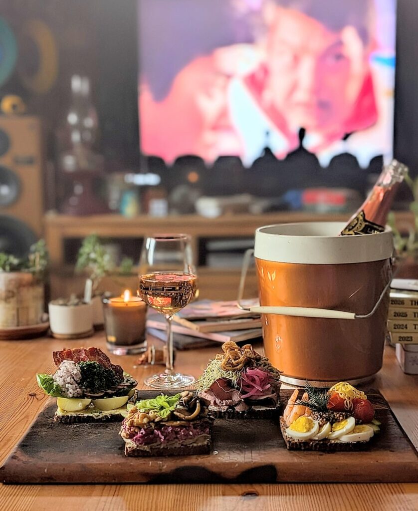 My NYE tradion is bubbles, MST3K, and smørrebrød (Danish open-faced sandwiches)