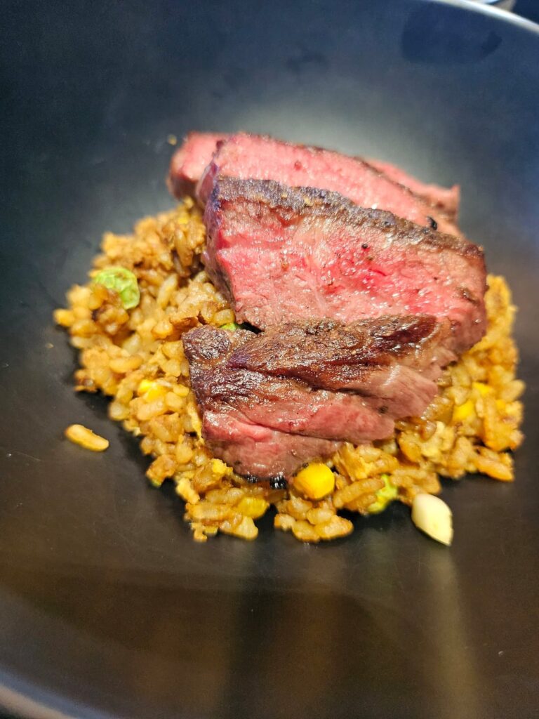 Garlic fried rice w/ steak for dinner