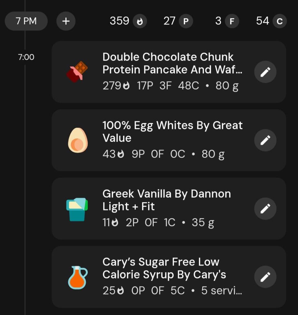 ~350 calorie pancakes, makes 3