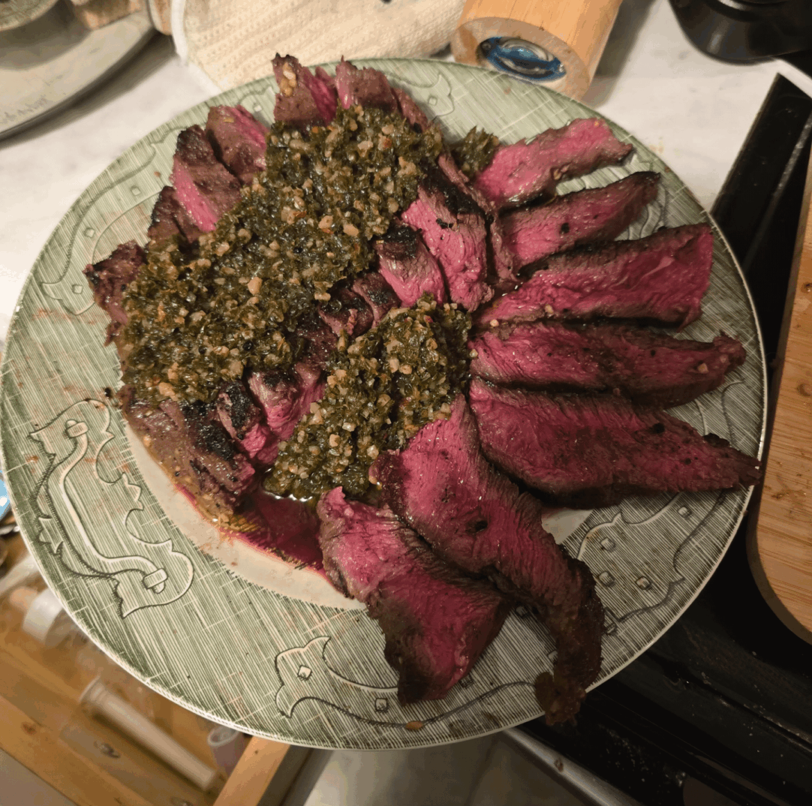 steak and chimichurri
