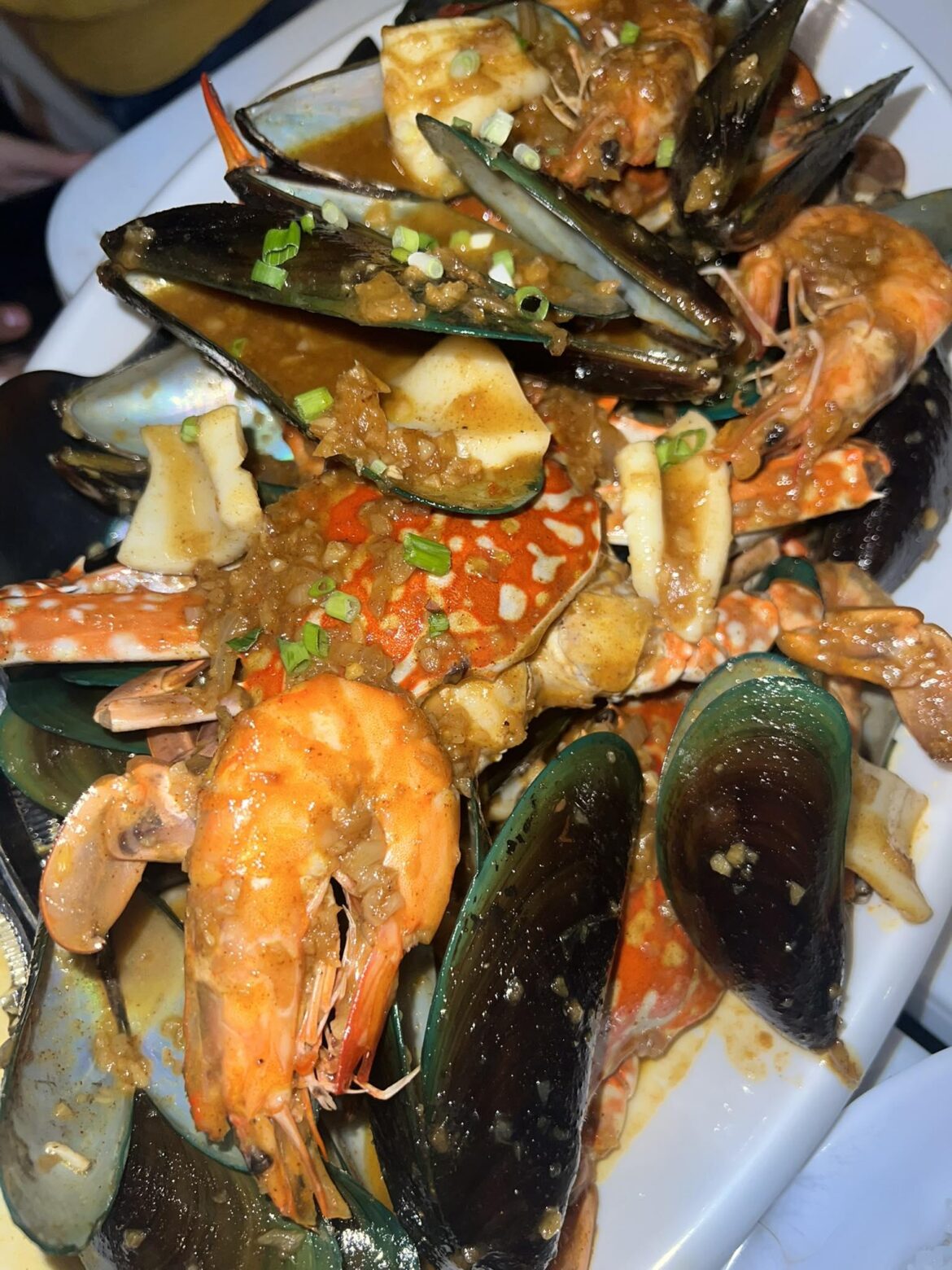 A saucy seafood feast plump shrimp mussels and crab drenched in rich garlic butter and spices messy bold and absolutely worth it