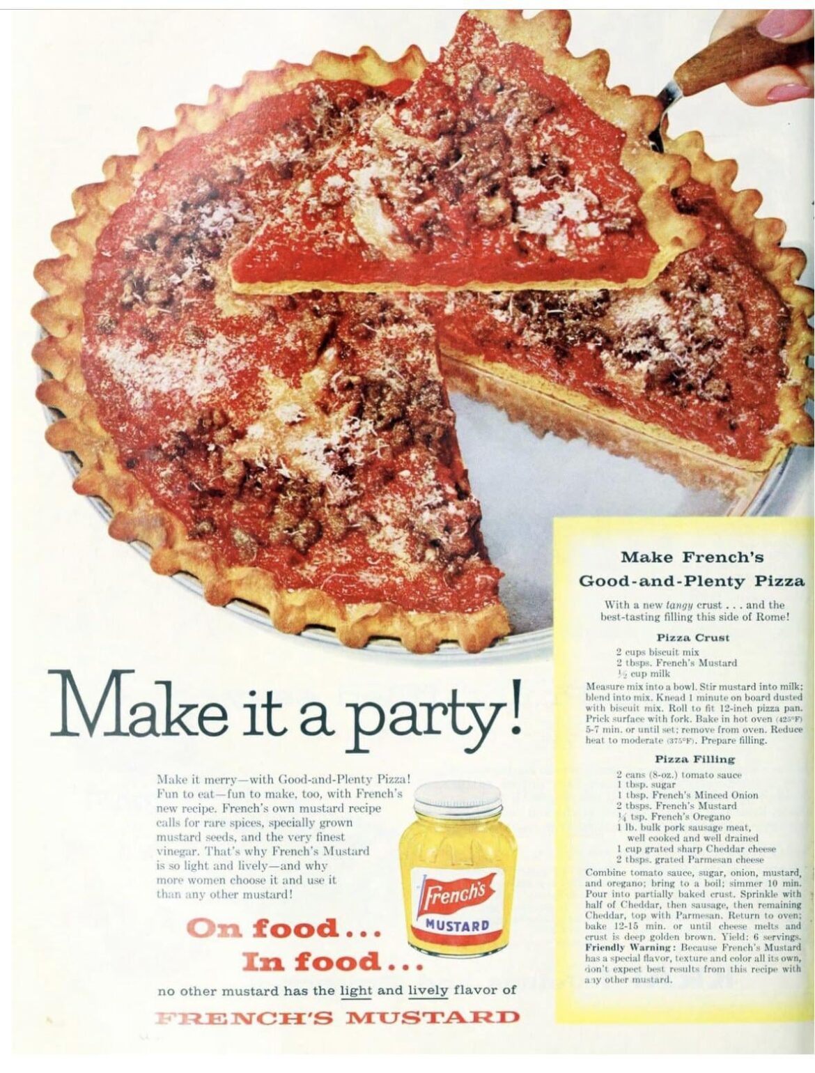 1958 French’s Mustard Ad with Pizza Recipe.