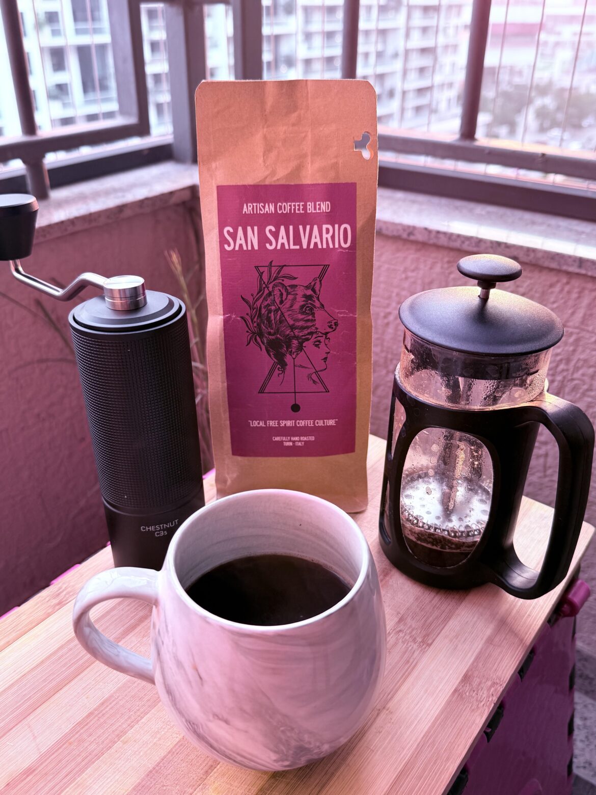 French press and cozy evening