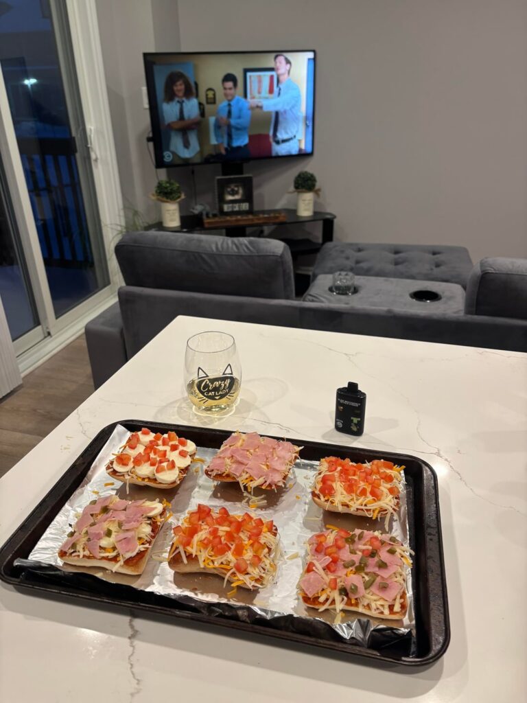 Pizza on ciabatta rolls while watching Workaholics Pizza on ciabatta rolls while watching Workaholics