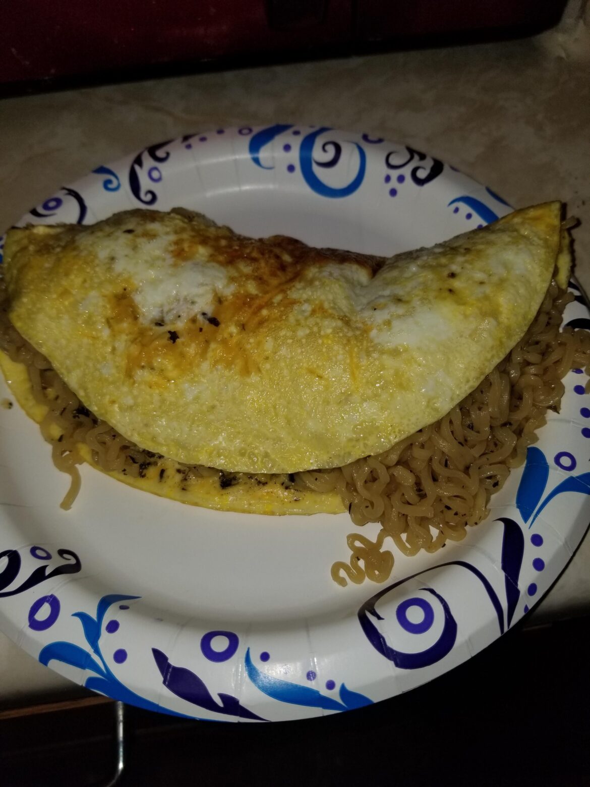 Ramen noodle omelet