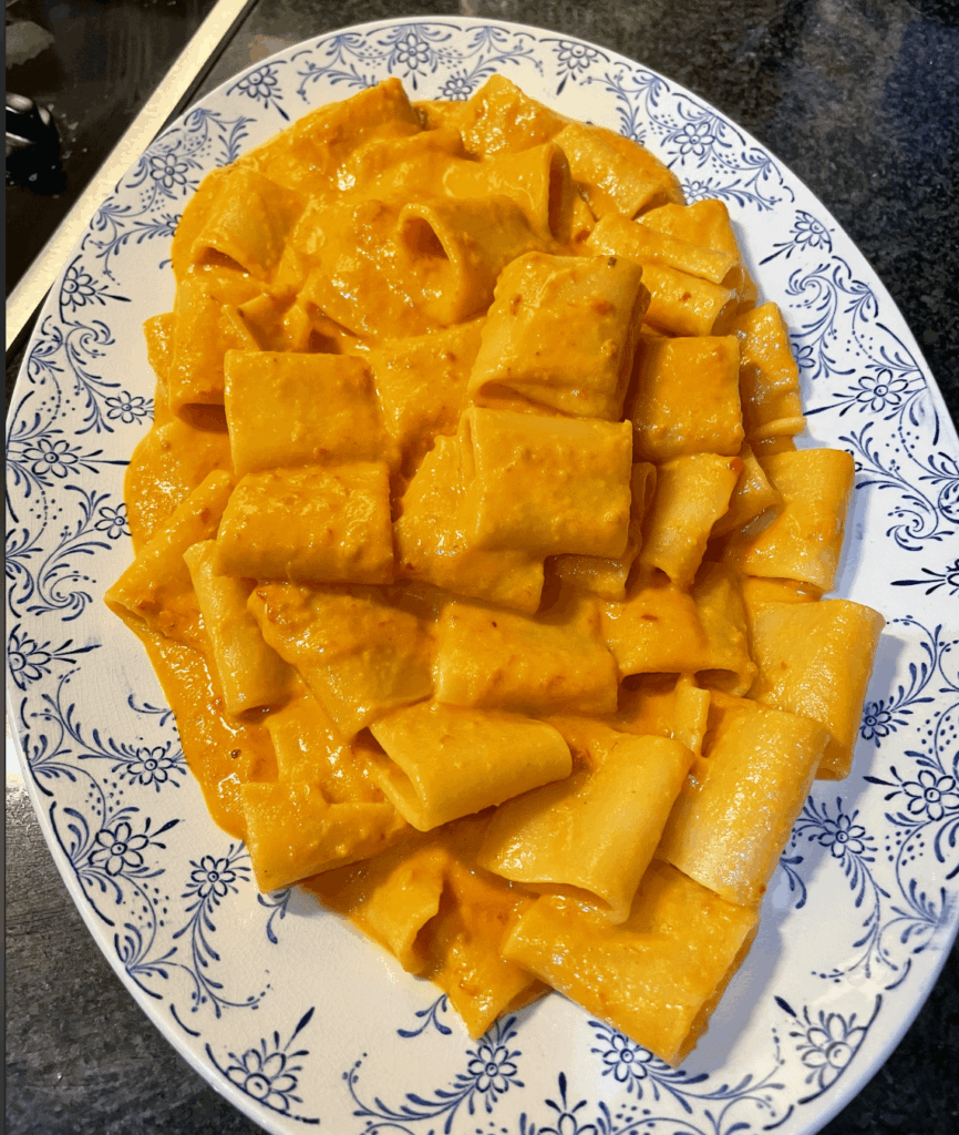 Mezzi paccheri in spicy tomato cream sauce