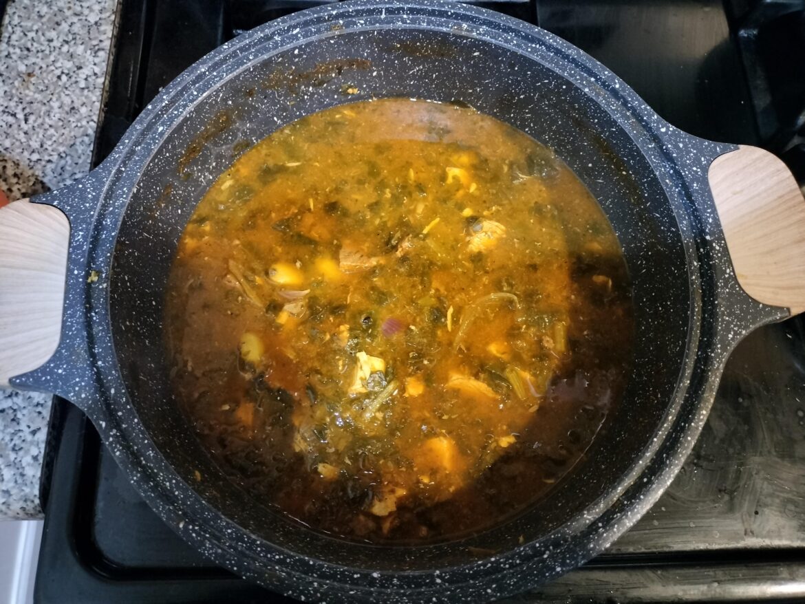 Hearty Beef-liver Chicken Spinach Stew