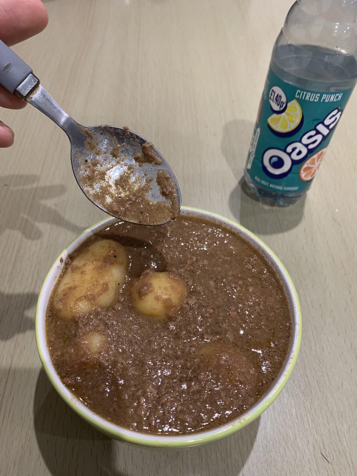 Canned mince & onion + canned potatoes