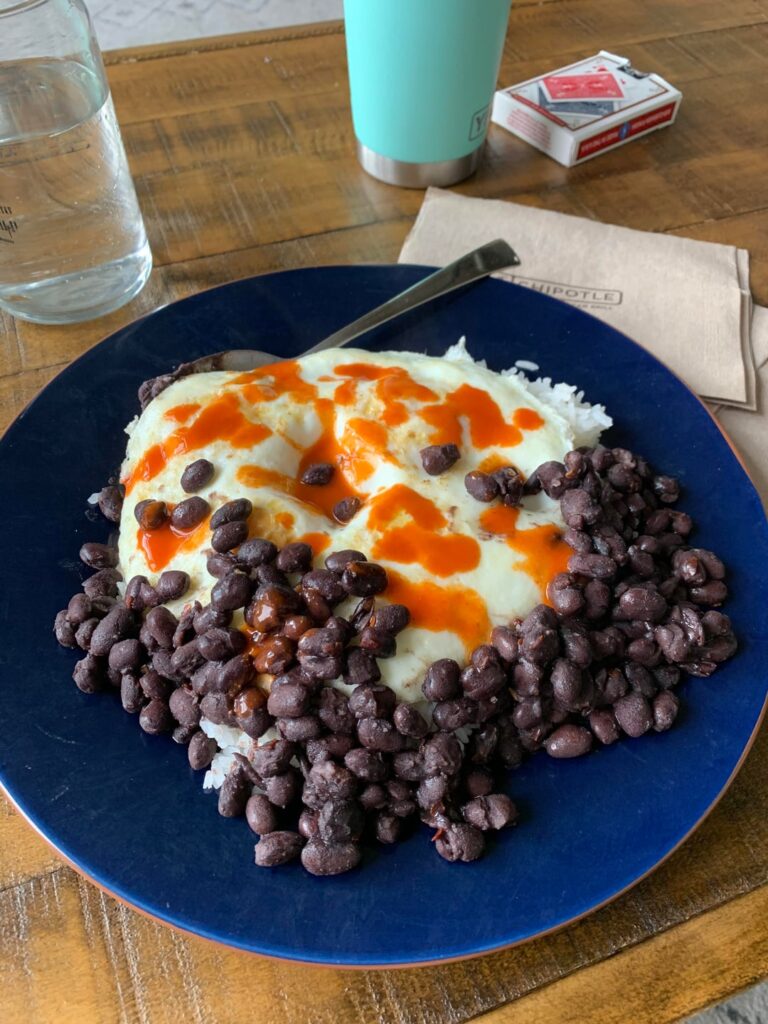 My wife thinks this is gross. Rice-Bean-Eggs. It’s a staple for me.