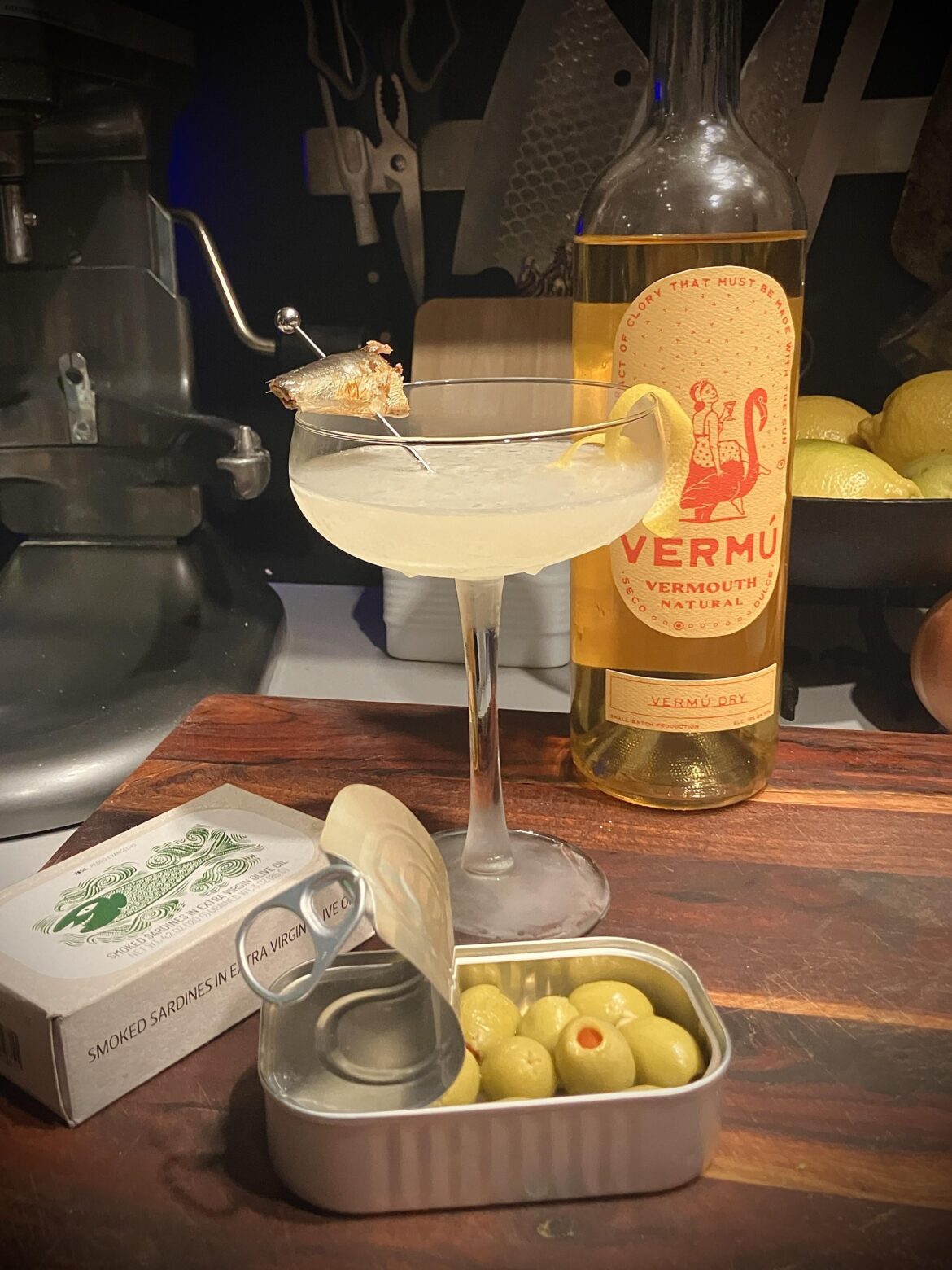 Smoked Sardine Fat Washed Martini