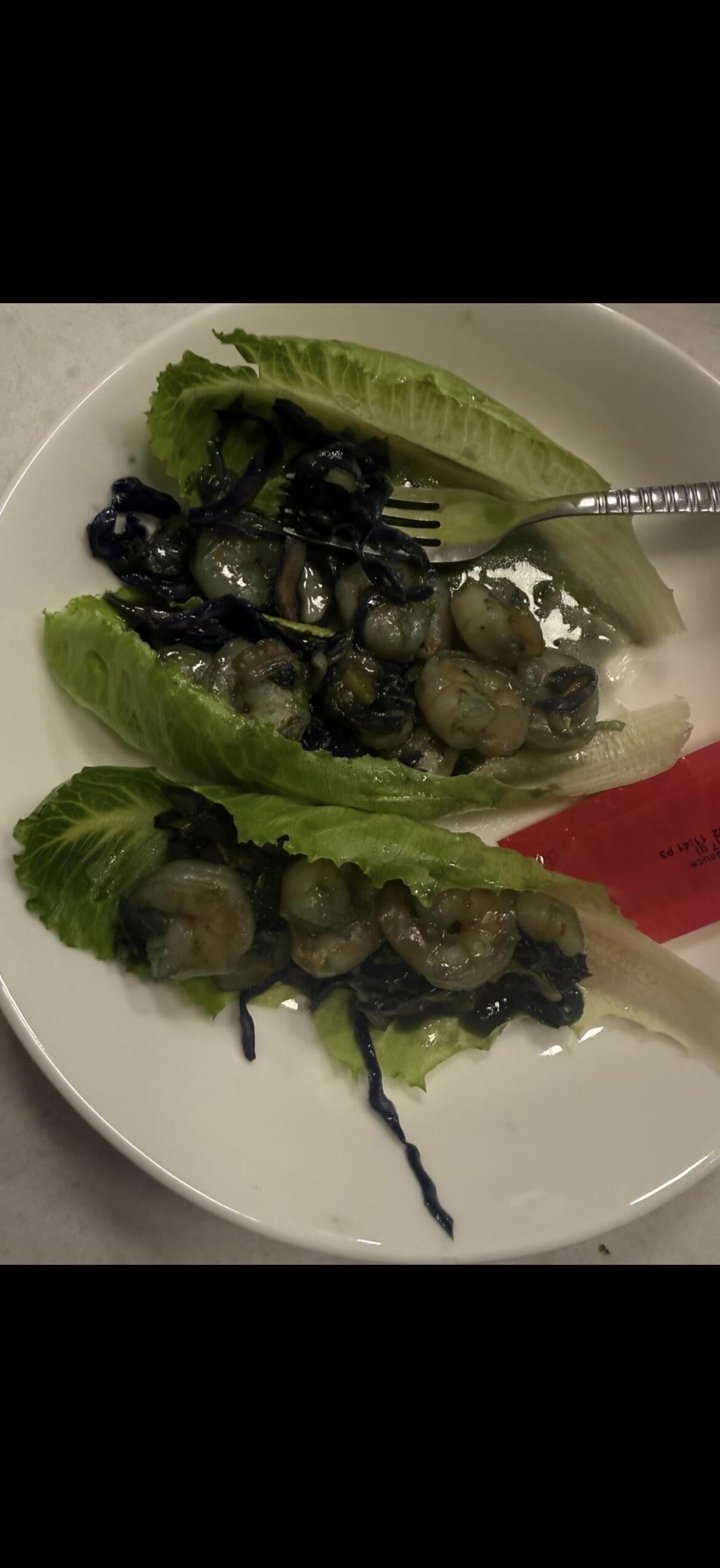 Moo shu pork tacos(replaced pork with shrimp) is green gloop