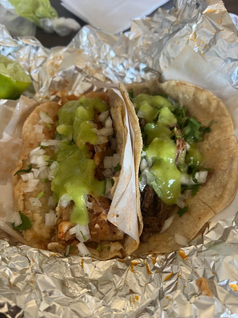 Milanesa w/ Chicharron in red salsa and birria